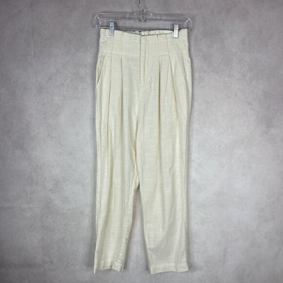 L*Space Cotton Ivory Tapered Pleated High Rise Ankle Pants Women's Size Small - Picture 1 of 6